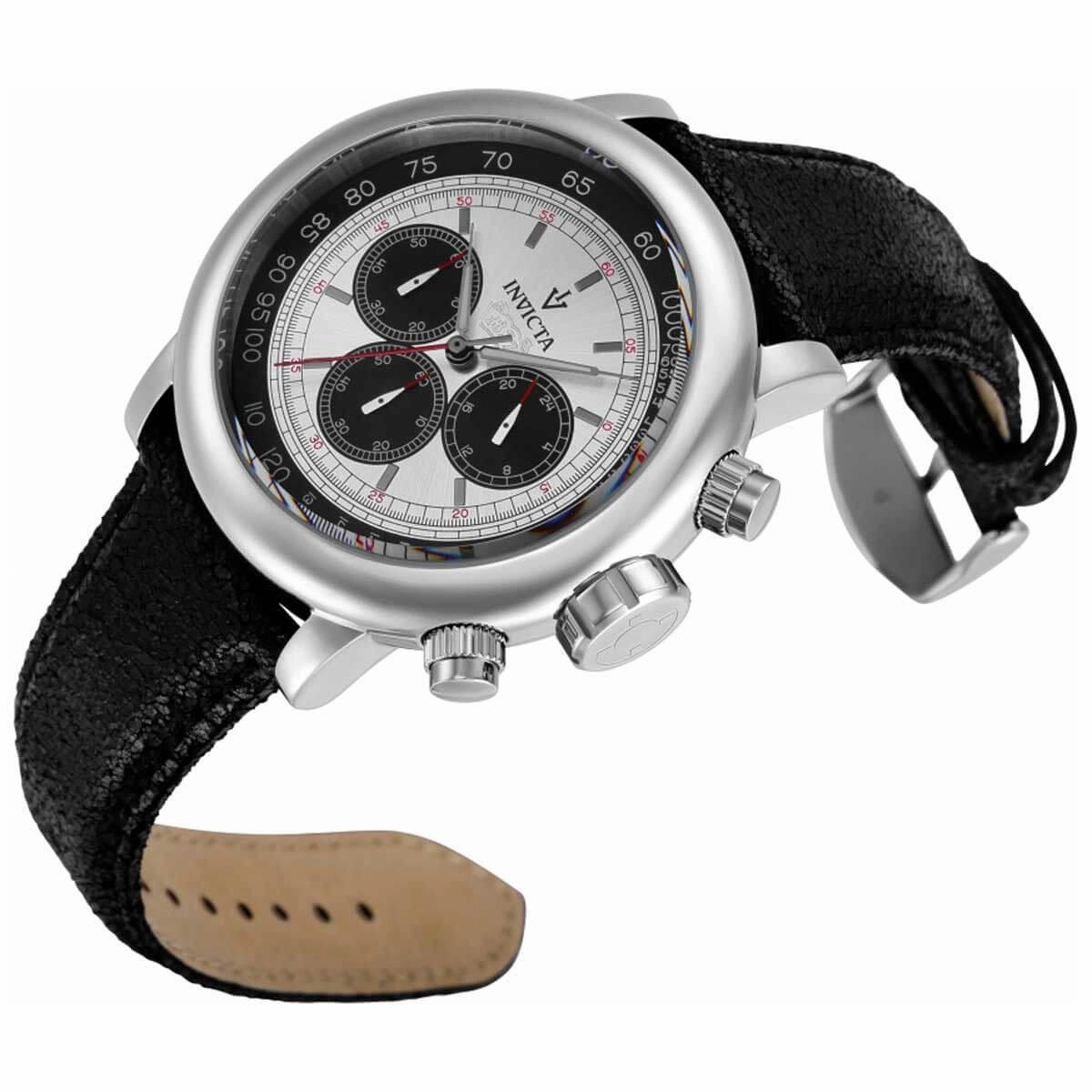 Invicta Men's Chronograph Watch - Vintage Silver Tone and Black Dial Strap | 37784