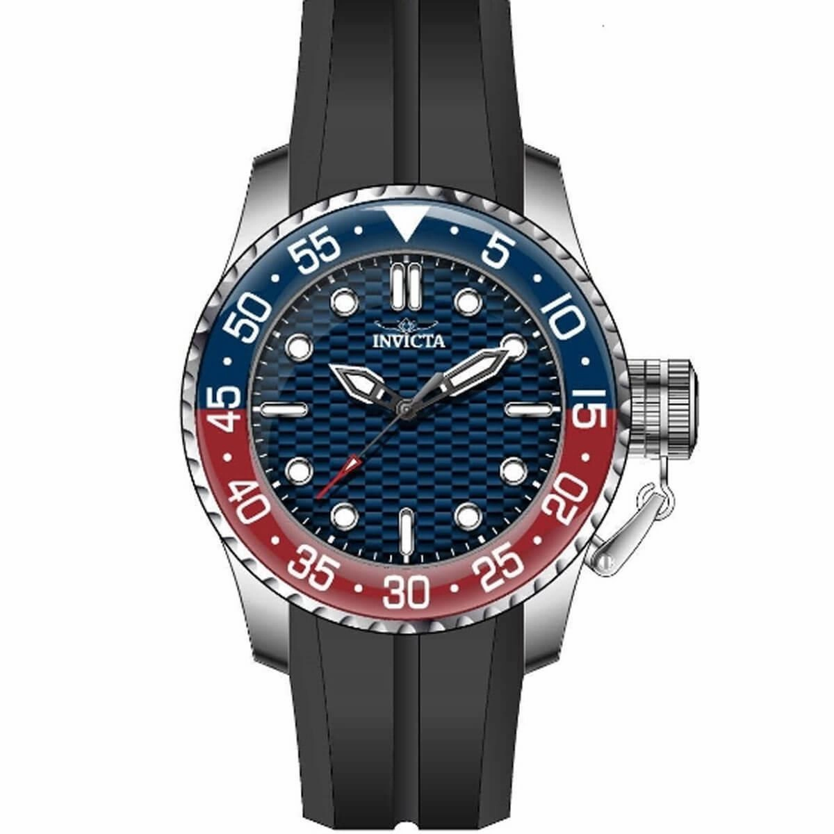 Invicta Men's Japanese Quartz Watch - Pro Diver Blue Dial Black Rubber Strap | 35658