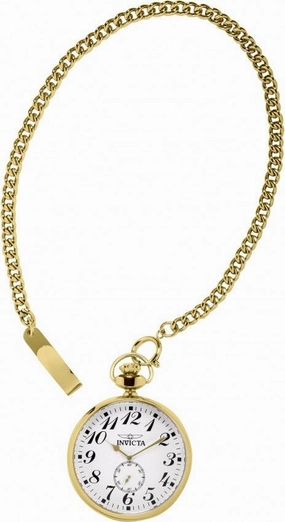 Invicta Men's Pocket Watch - Vintage Japanese Quartz Yellow Gold Chain | 34573