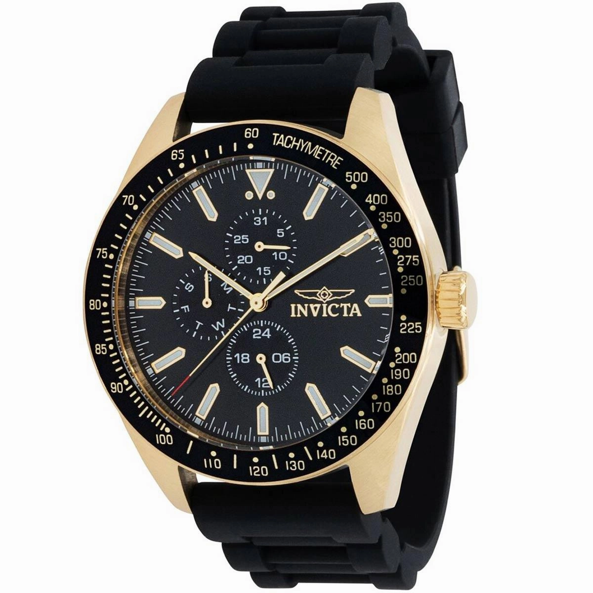Invicta Men's Quartz Watch - Aviator Date Black Dial Silicone Rubber Strap | 38404