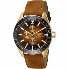 Invicta Men's Quartz Watch - Aviator Date Display Brown Dial Leather Strap | 38985