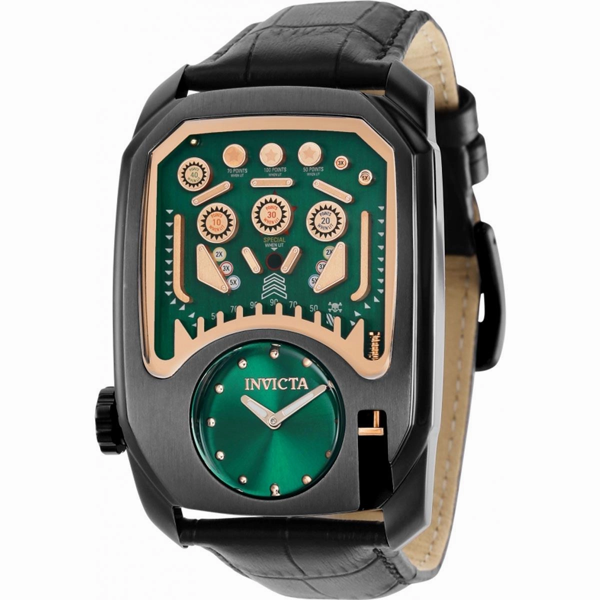 Invicta Men's Quartz Watch - Cuadro Green Dial Black Genuine Leather Strap | 35452