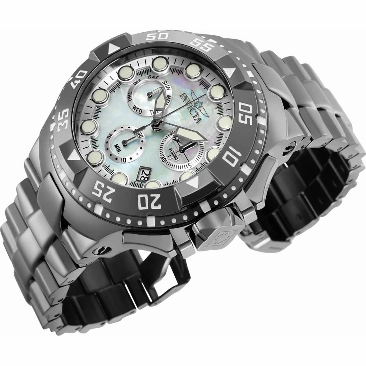 Invicta Men's Quartz Watch - Excursion Chrono MOP Dial Gunmetal SS Bracelet | 34860