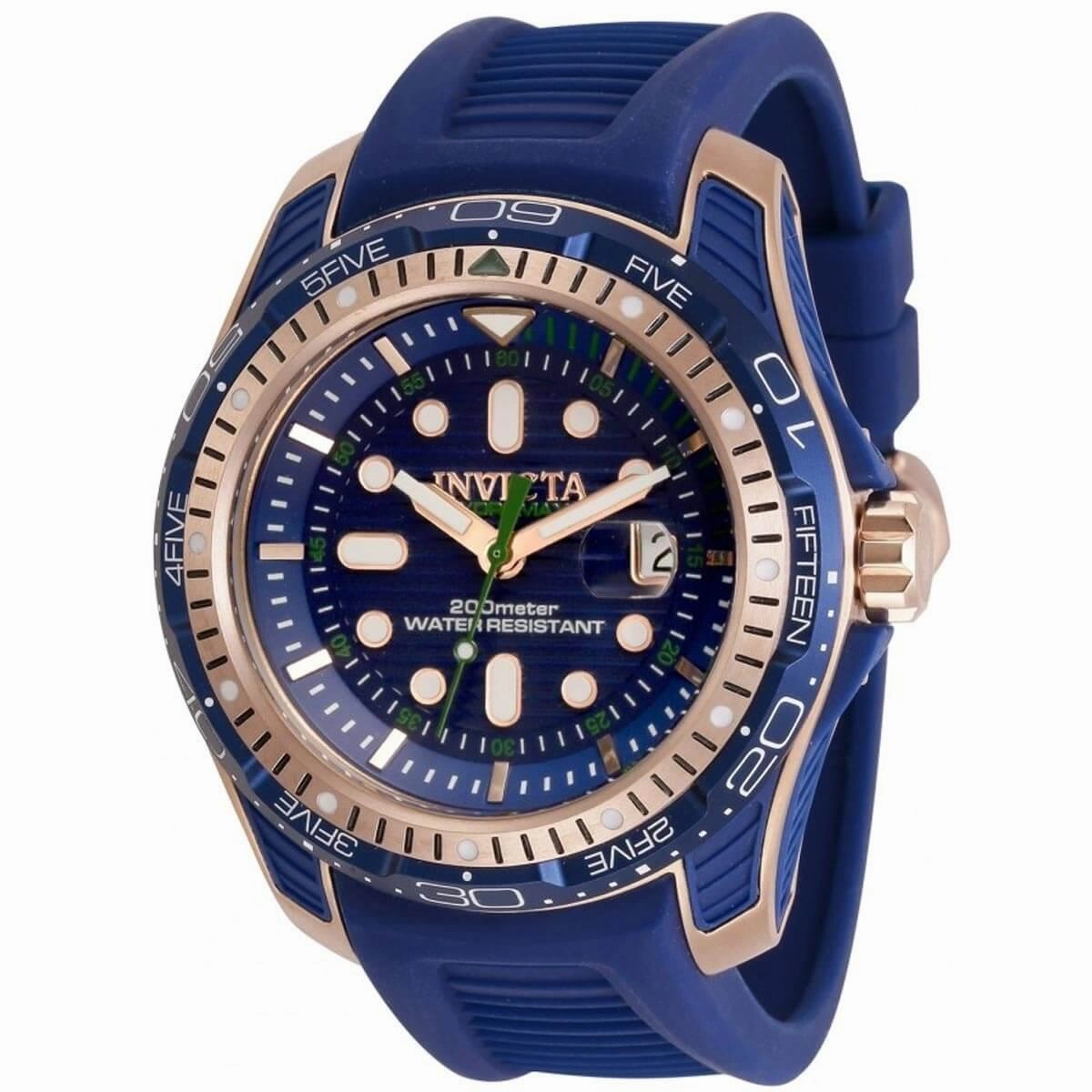 Invicta Men's Quartz Watch - Hydromax Rotating Bezel Blue Dial Silicone Strap | 29585