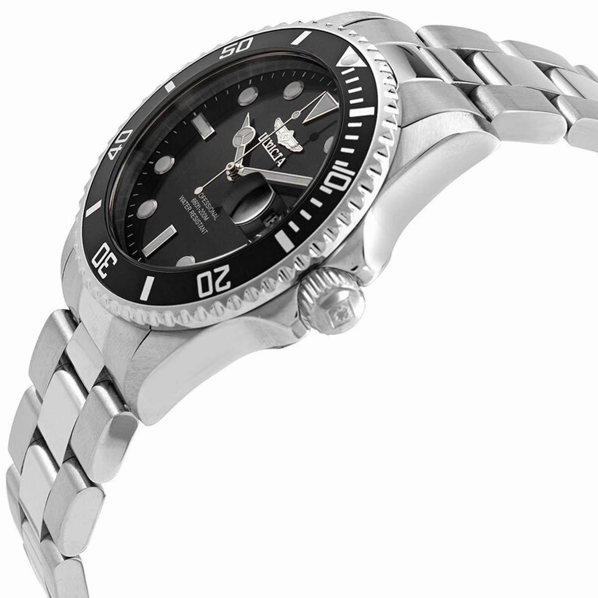 Invicta Men's Quartz Watch - Pro Diver Black Dial Silver Steel Bracelet | 33266