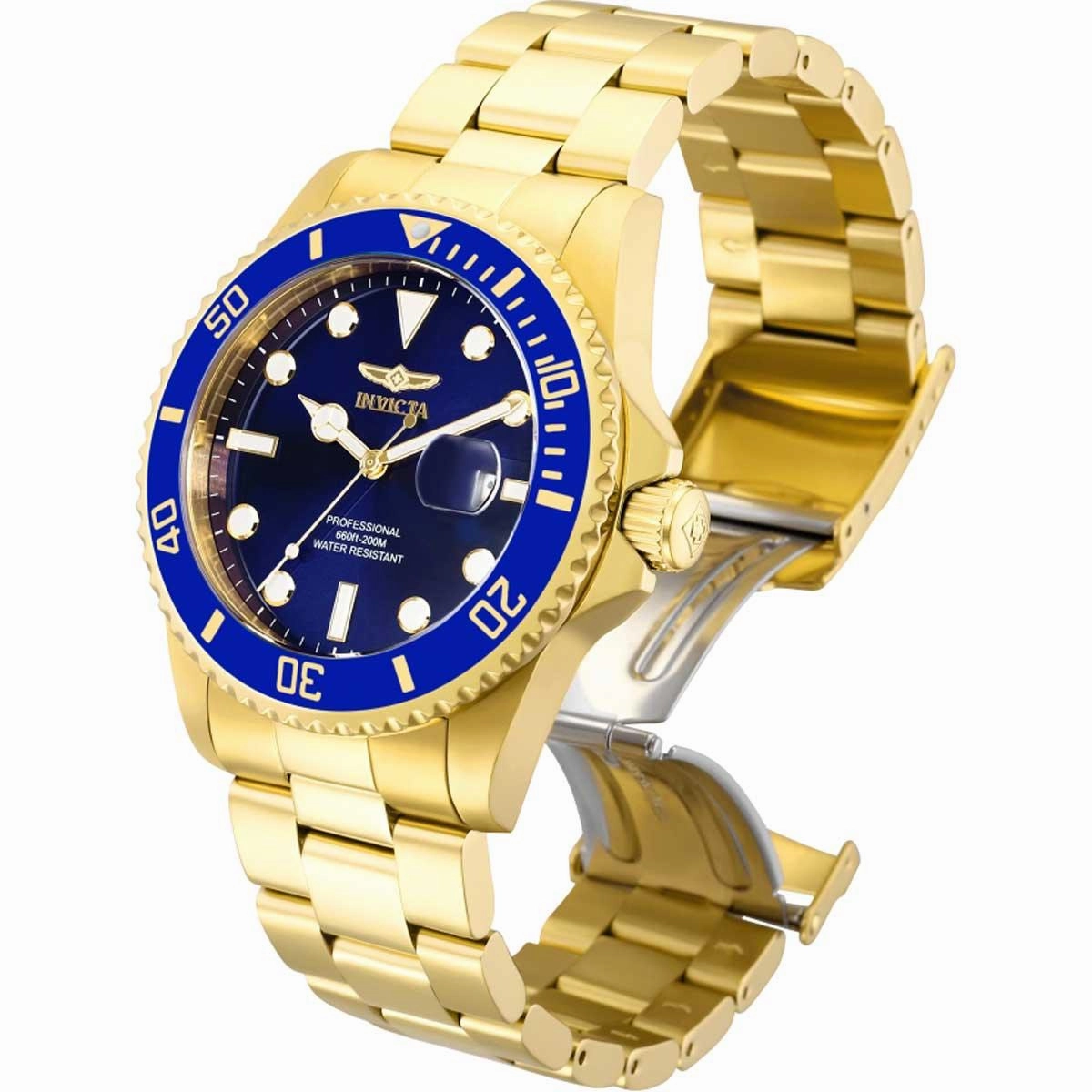 Invicta Men's Quartz Watch - Pro Diver Blue Dial Yellow Gold Steel Bracelet | 33270