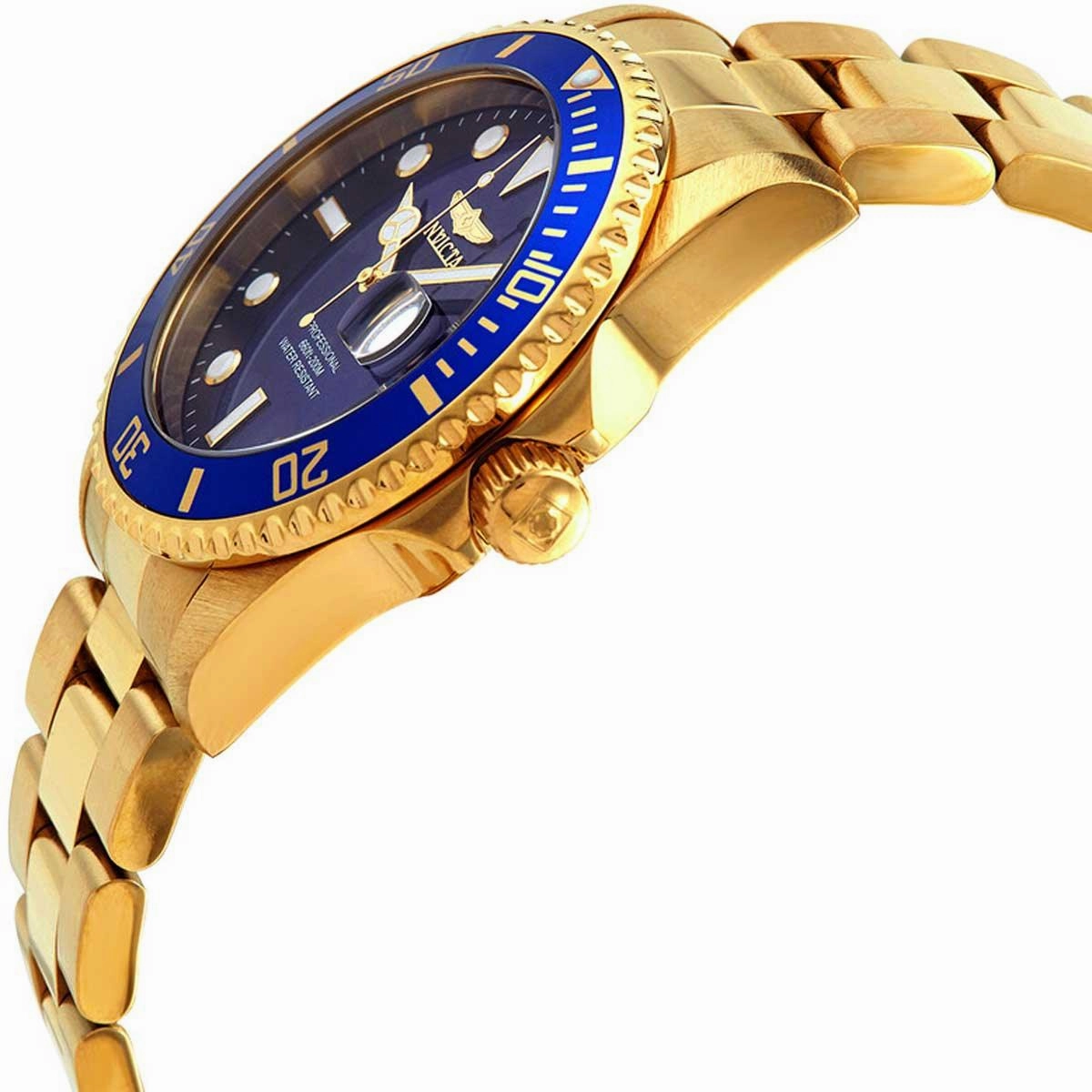 Invicta Men's Quartz Watch - Pro Diver Blue Dial Yellow Gold Steel Bracelet | 33270