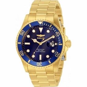 Invicta Men's Quartz Watch - Pro Diver Blue Dial Yellow Gold Steel Bracelet | 33270