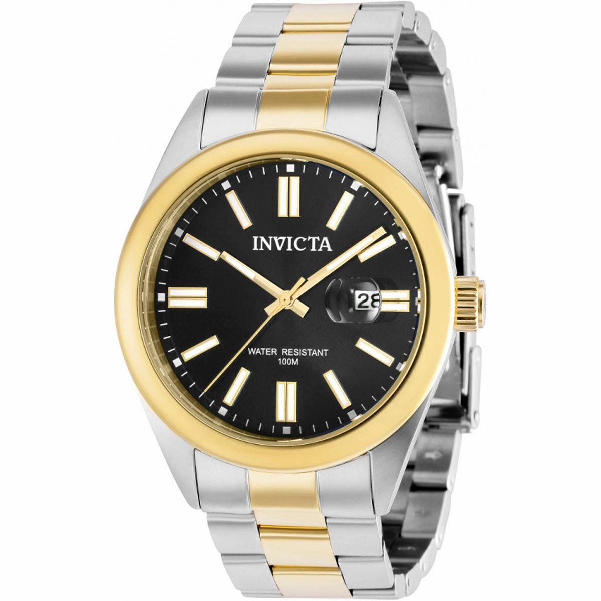 Invicta Men's Quartz Watch - Pro Diver Date Black Dial Two Tone Steel Bracelet | 38466
