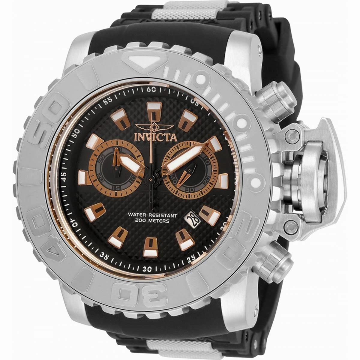 Invicta Men's Quartz Watch - Sea Hunter Chronograph Black Dial Rubber Strap | 32652