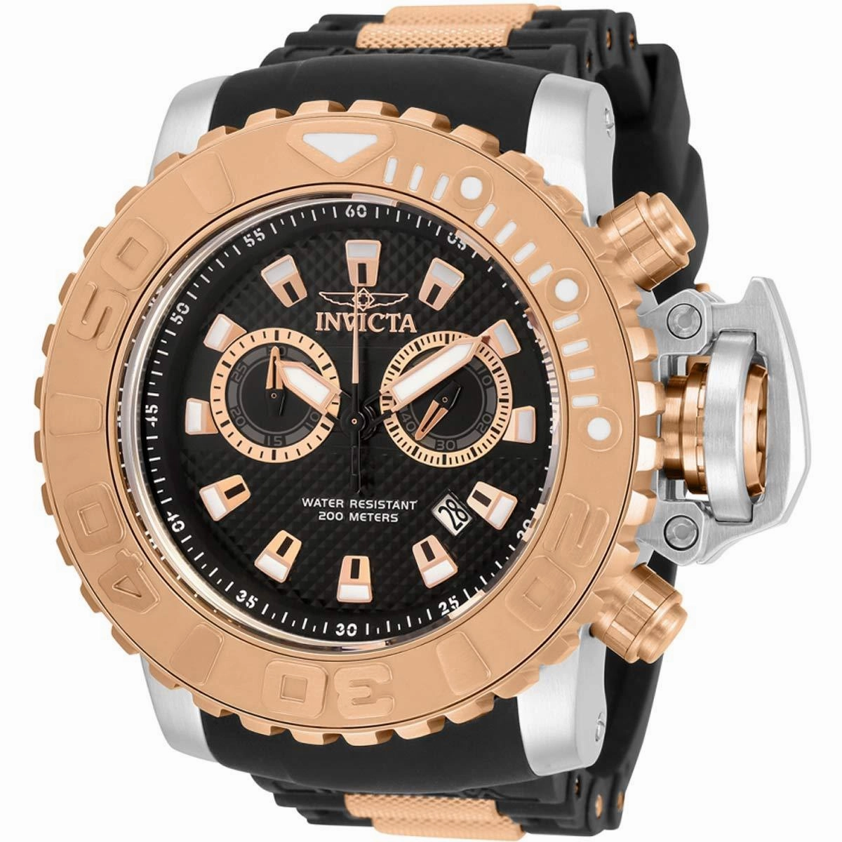 Invicta Men's Quartz Watch - Sea Hunter Chronograph Black Dial Rubber Strap | 32653