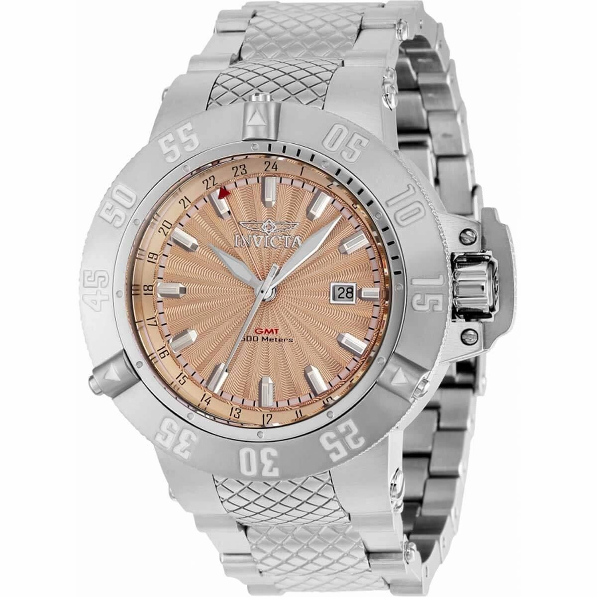 Invicta Men's Quartz Watch - Subaqua Rose Gold Dial Silver Steel Bracelet Dive | 37039