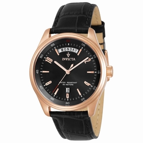 Invicta Men's Quartz Watch - Vintage Day-Date Black Leather Strap | 31260