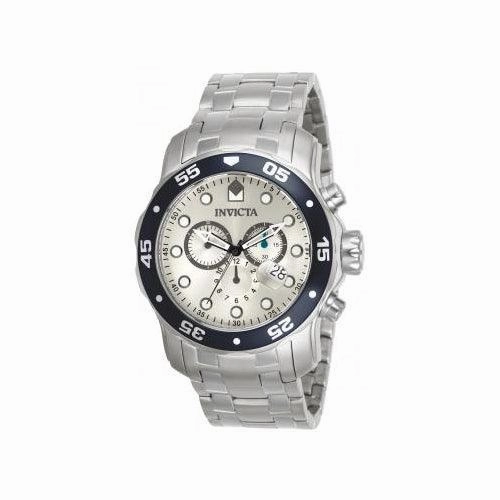 Invicta Men's Stainless Steel Watch - Pro Diver Blue Bezel Silver Dial Dive | 80058