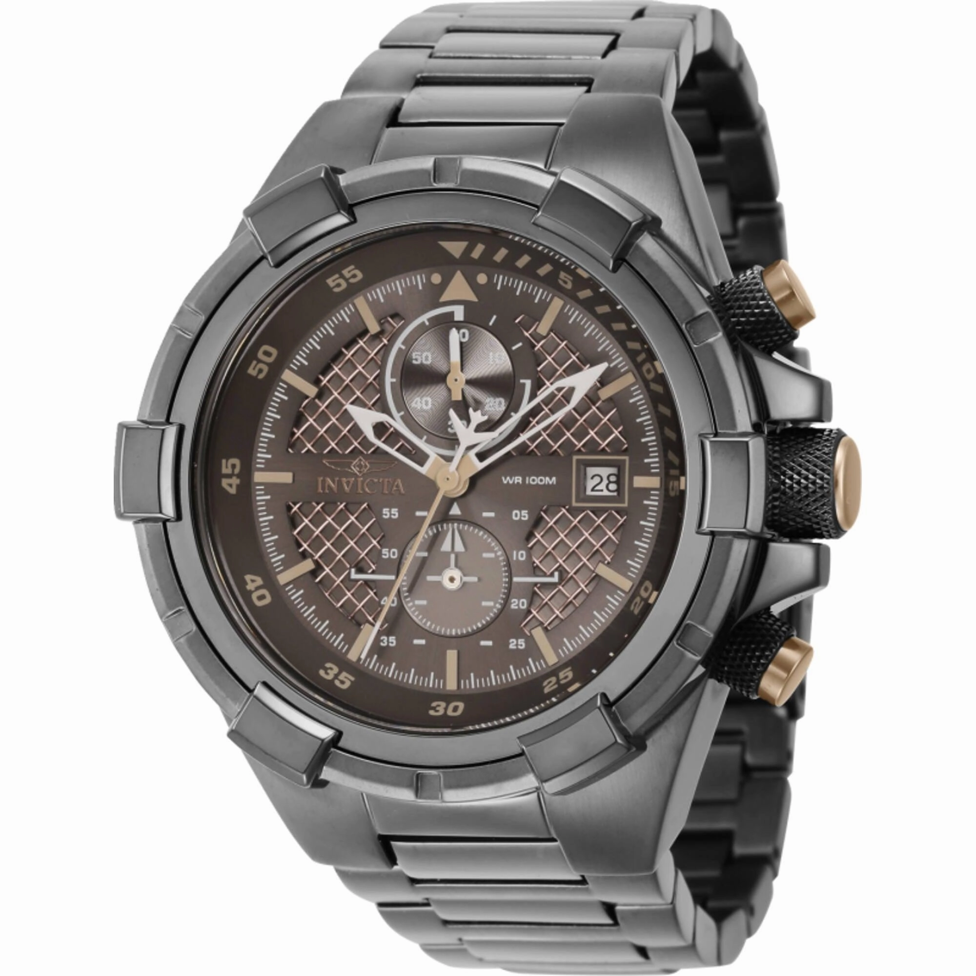 Invicta Men's Watch - Aviator Chrono Ivory and Brown Dial Gunmetal Bracelet | 39393