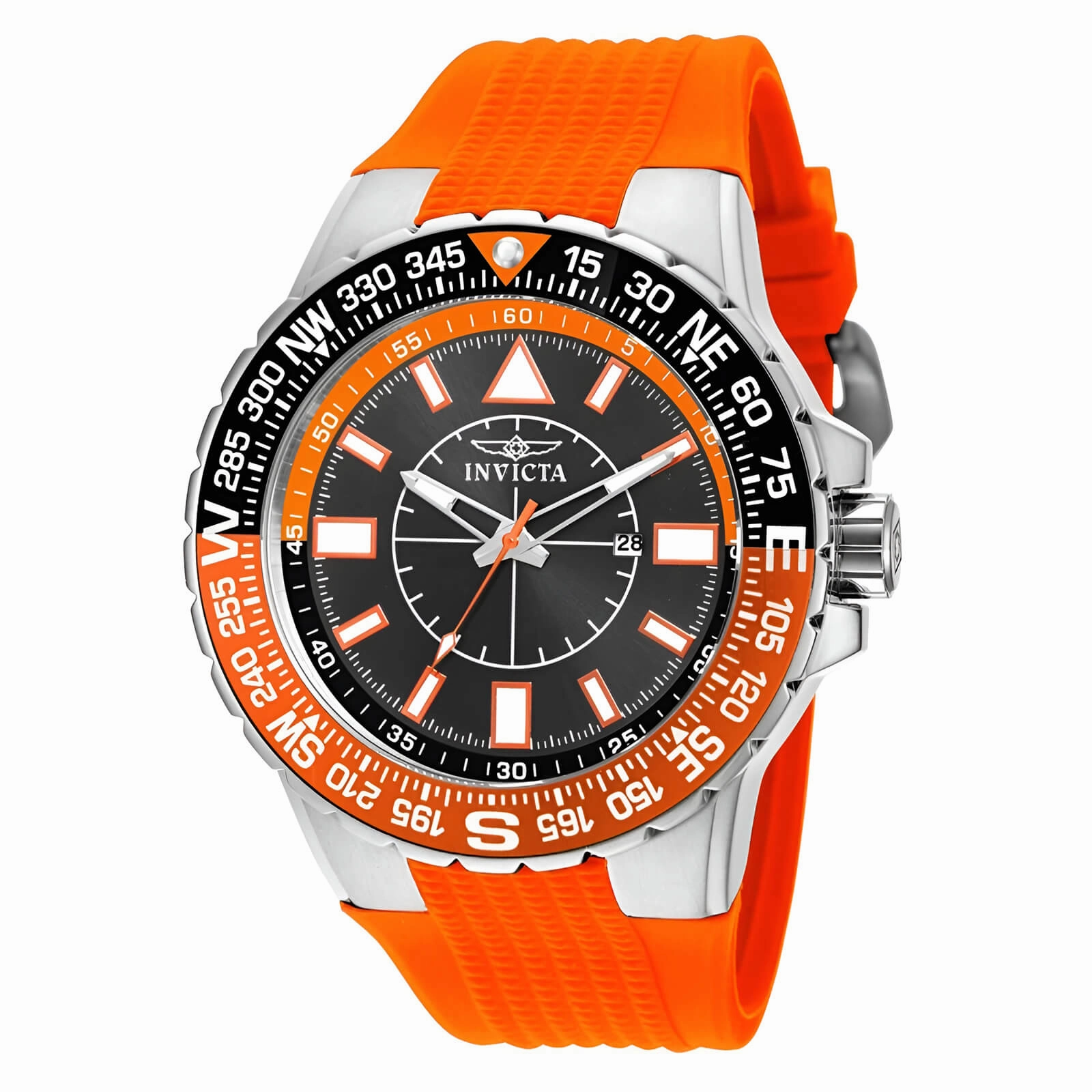 Invicta Men's Watch - Aviator Compass Black and Orange Dial Silicone Strap | 19268
