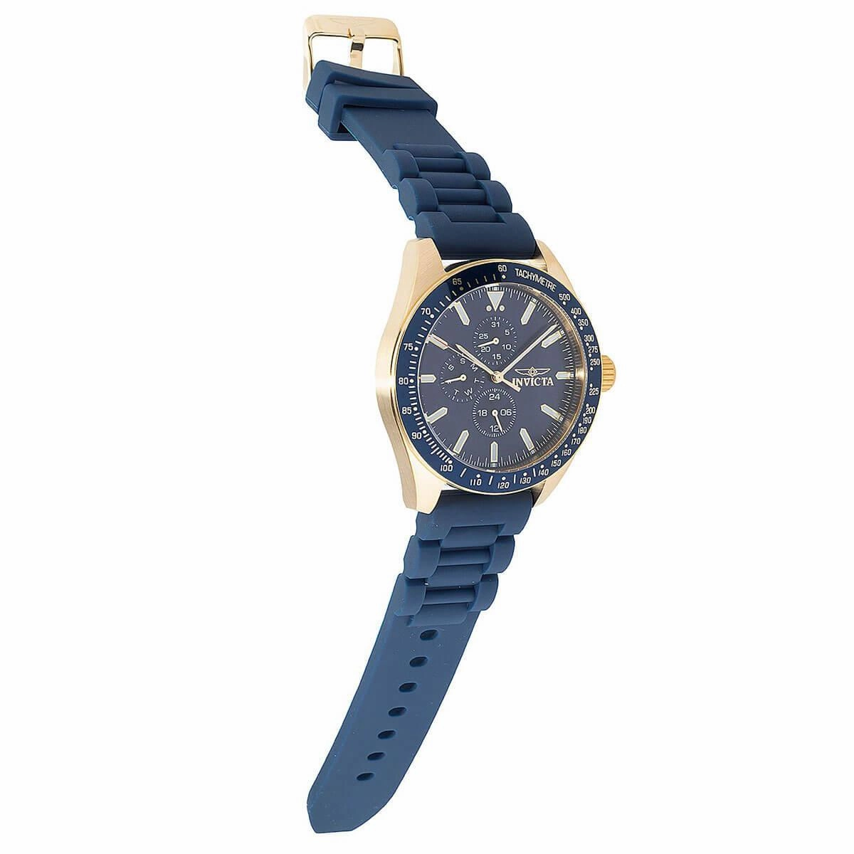 Invicta Men's Watch - Aviator Day-Date Yellow Gold Case Blue Bezel Strap | 38403