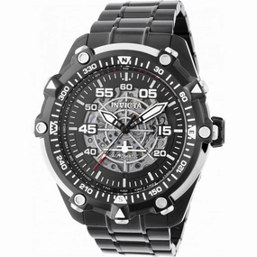 Invicta Men's Watch - Aviator Semi-Skeleton Dial Black Bracelet Automatic | 44658
