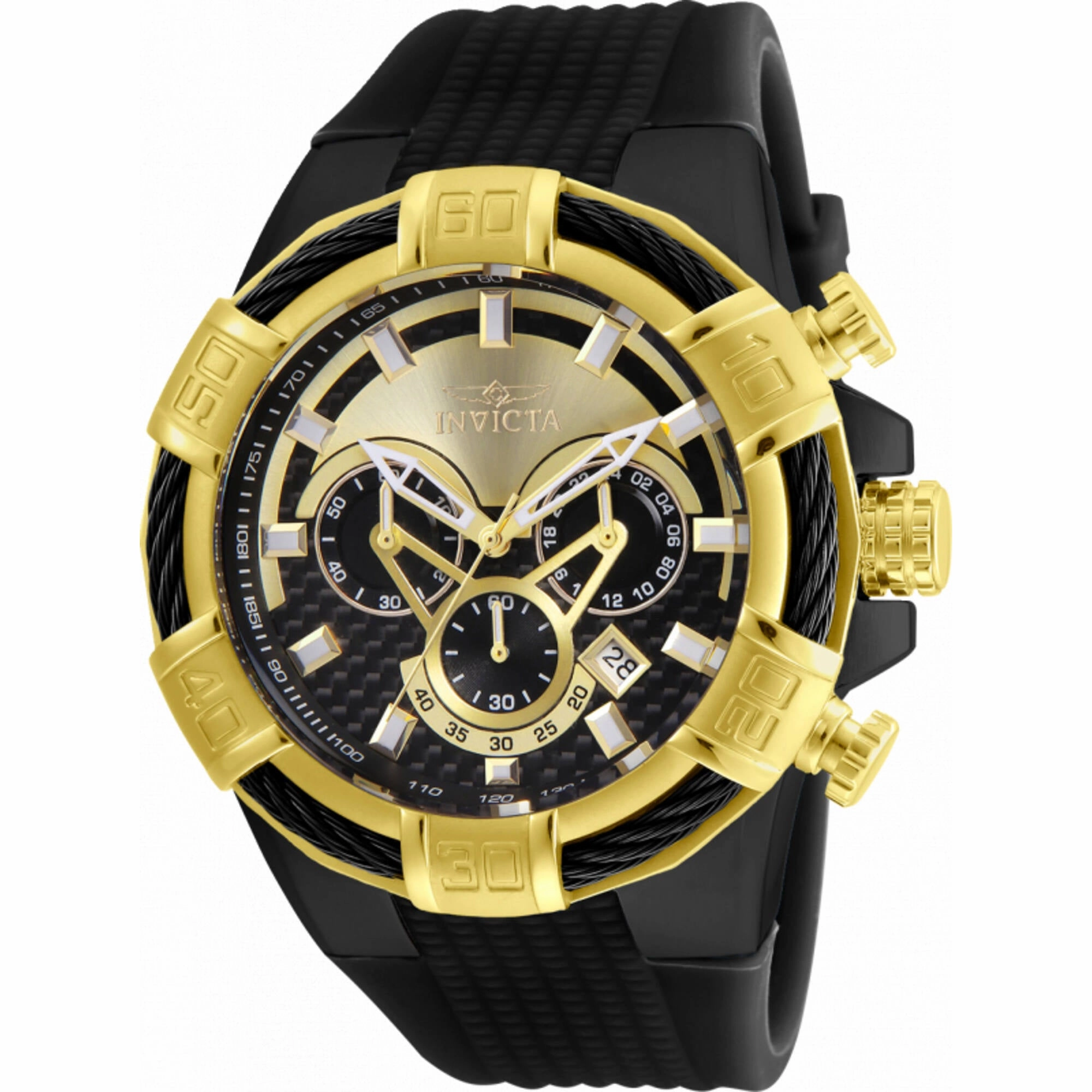 Invicta Men's Watch - Bolt Chronograph Gold and Black Dial Silicone Strap | 24699