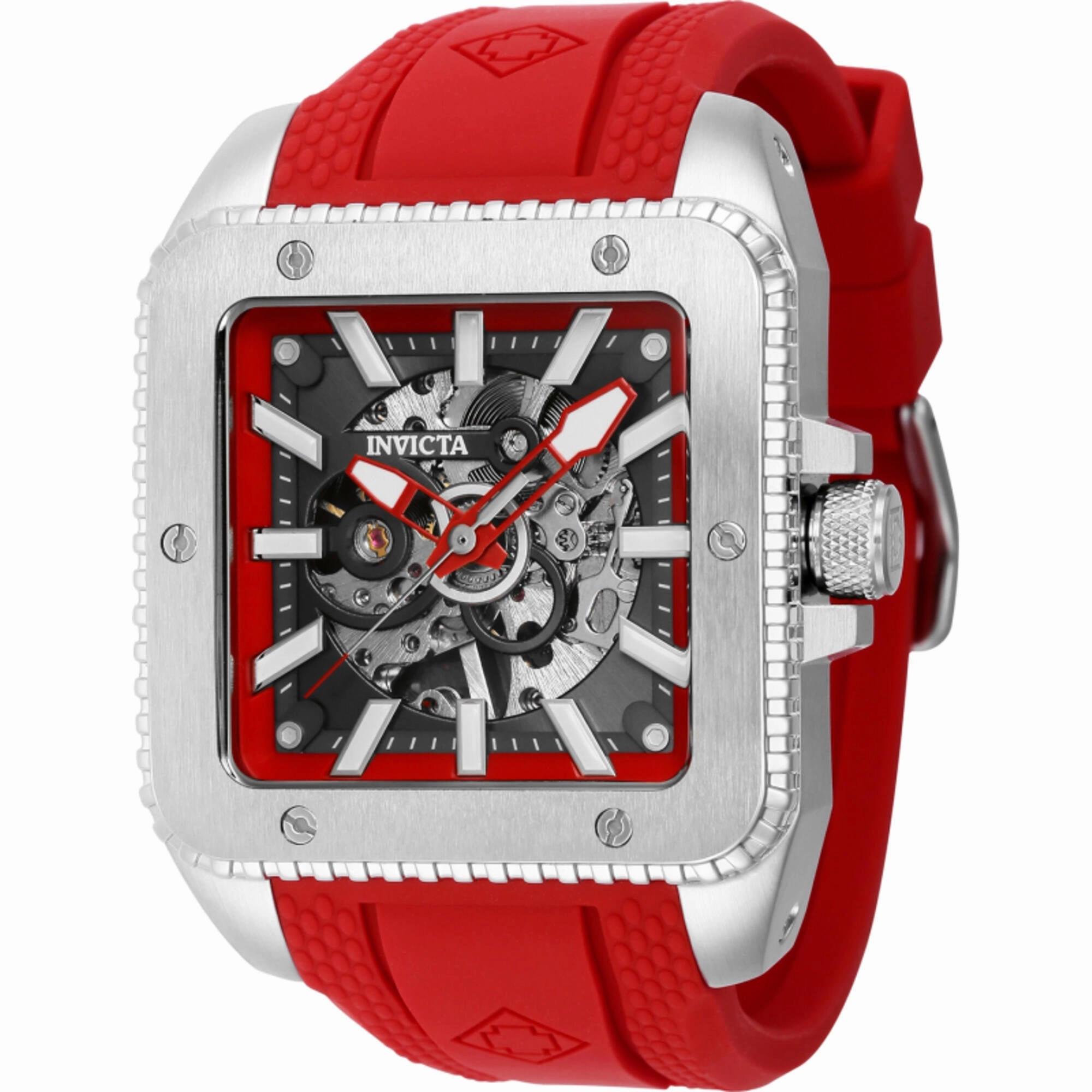 Invicta Men's Watch - Cuadro Mechanical Silver Tone, Red and Grey Dial Strap | 44002