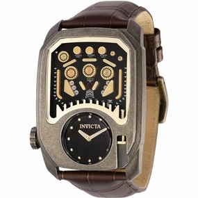 Invicta Men's Watch - Cuadro Pinball Game Black and Gold Dial Brown Strap | 35454