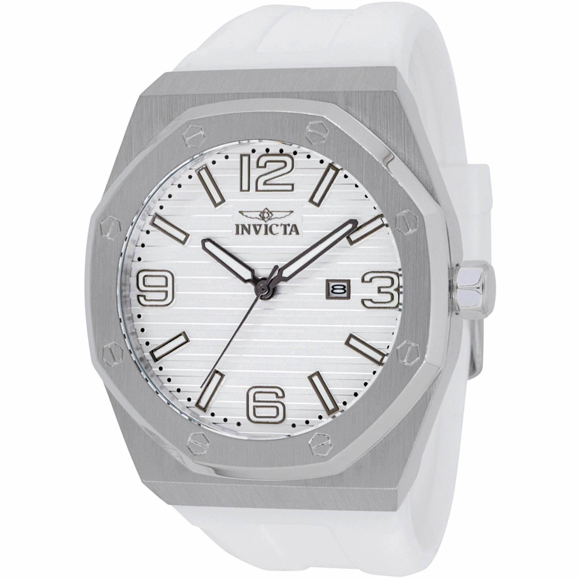 Invicta Men's Watch - Huracan Quartz Silver Tone Dial White Silicone Strap | 45774