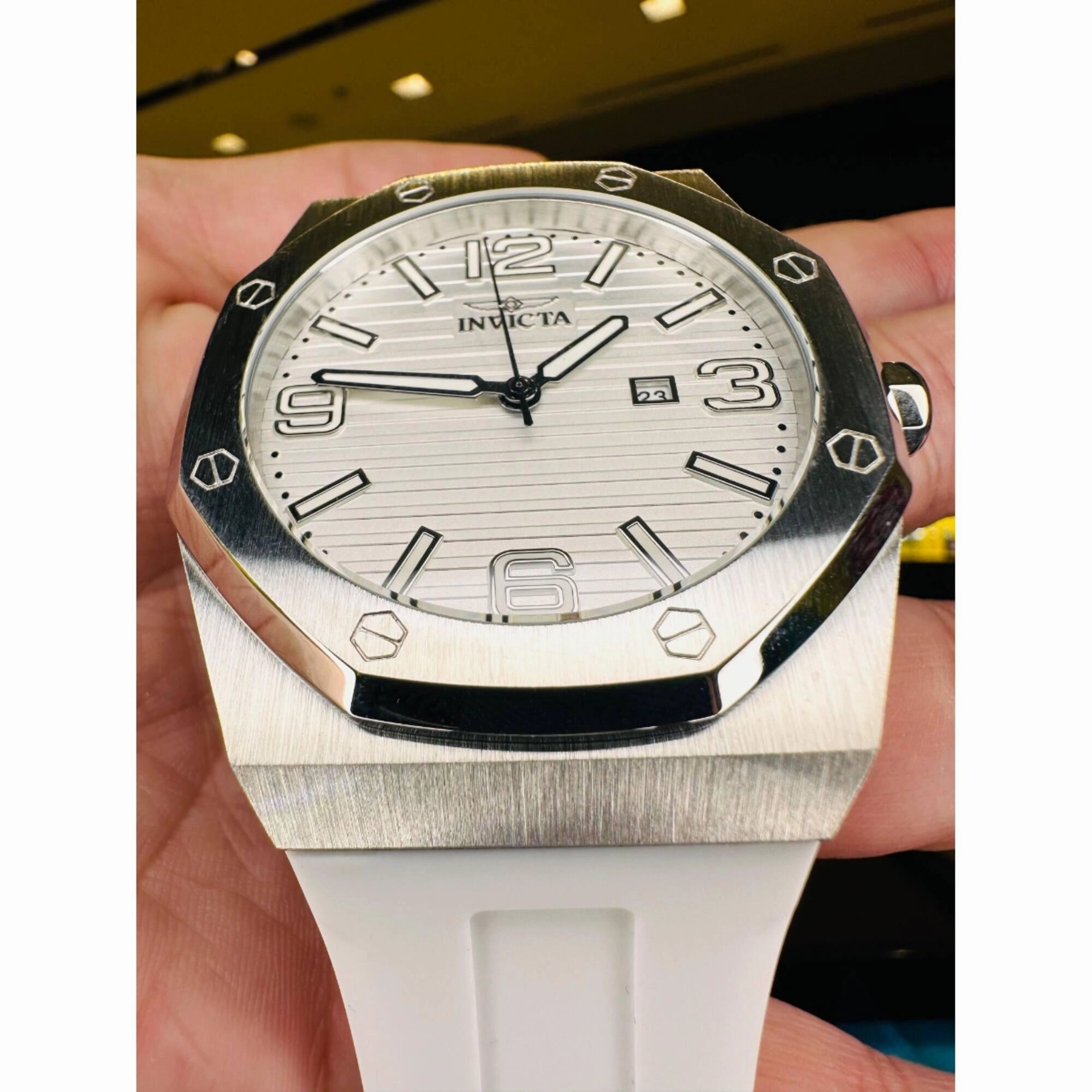 Invicta Men's Watch - Huracan Quartz Silver Tone Dial White Silicone Strap | 45774