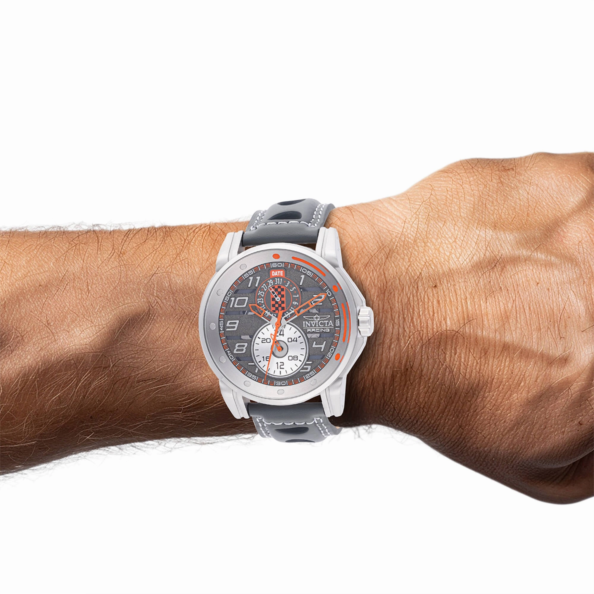 Invicta Men's Watch - Invicta Racing Quartz Silver Case Grey Leather Strap | 47535