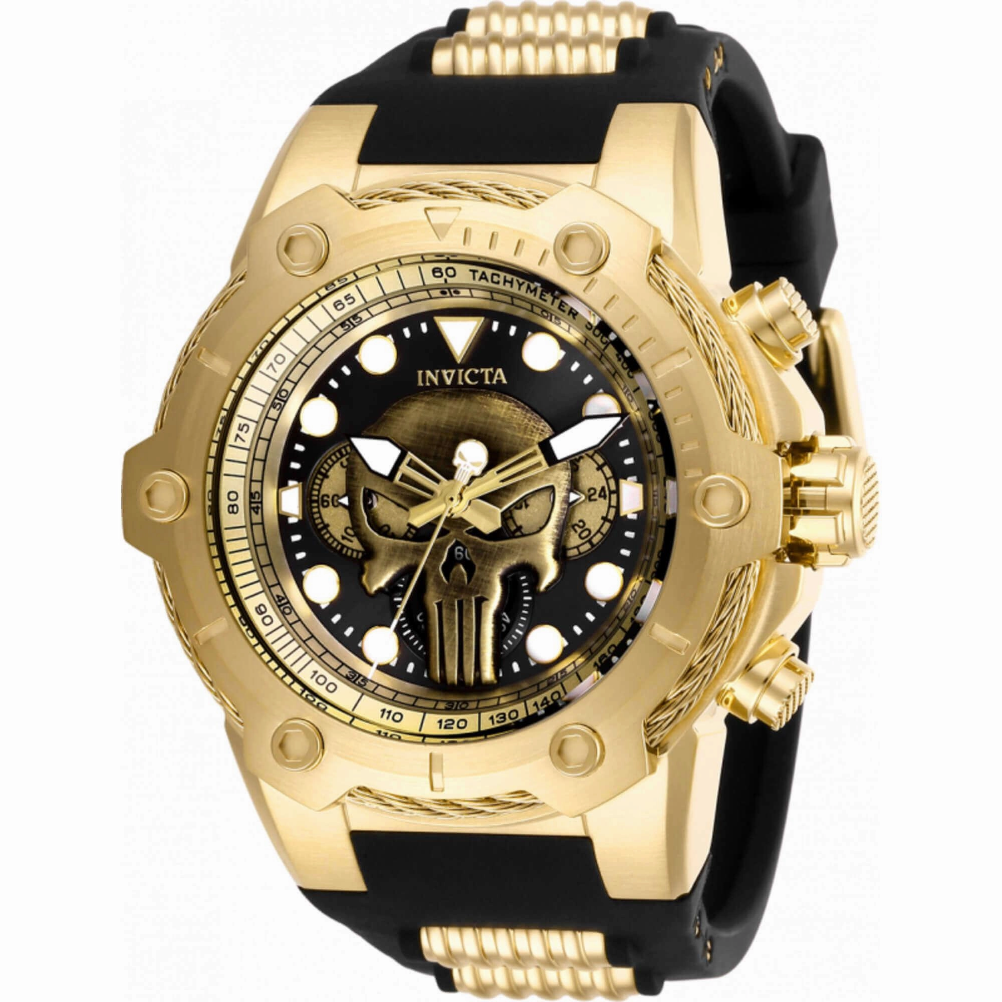 Invicta Men's Watch - Marvel Punisher Chrono Yellow Gold and Black Strap | 26925