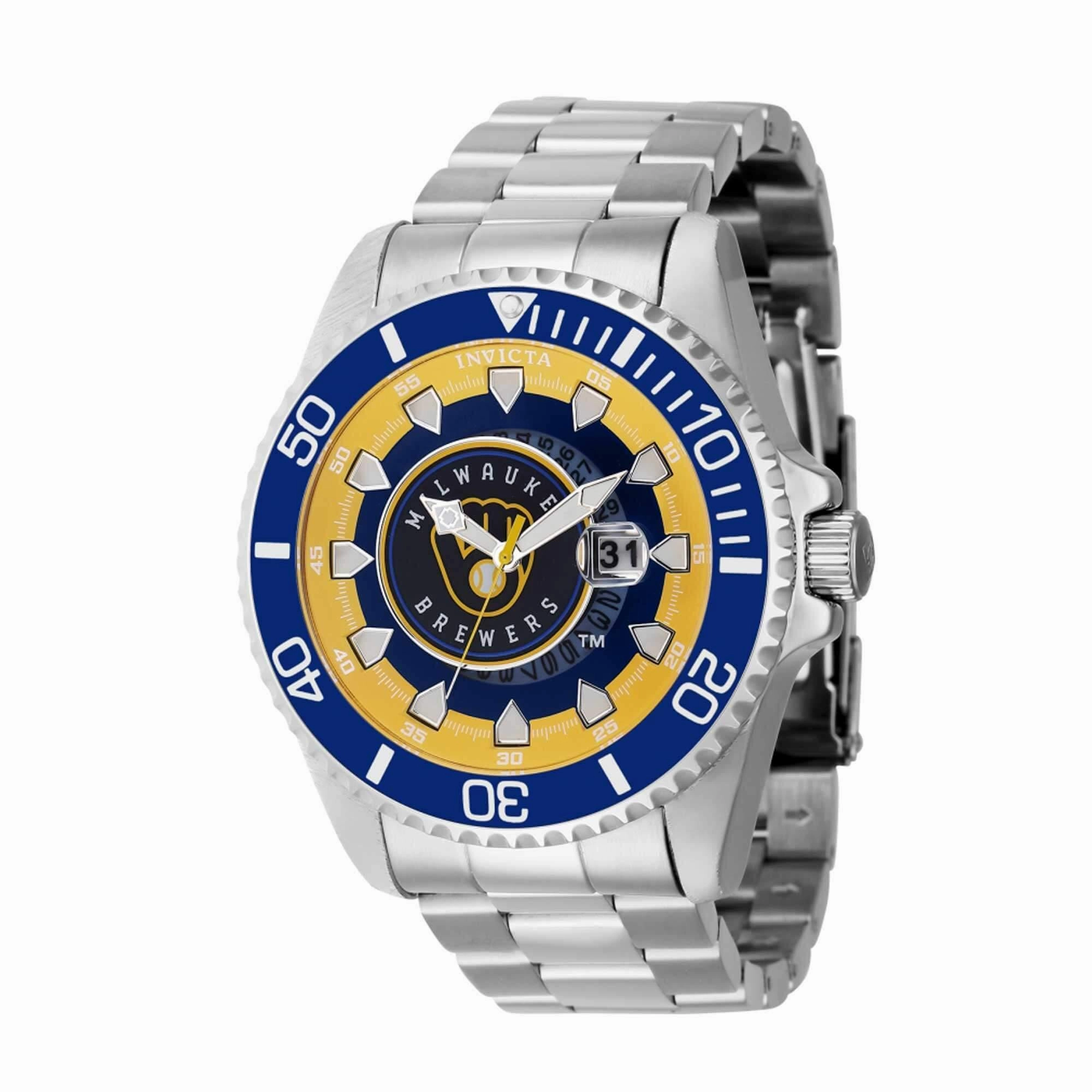 Invicta Men's Watch - MLB Milwaukee Brewers Date Display Silver Steel Bracelet | 43469
