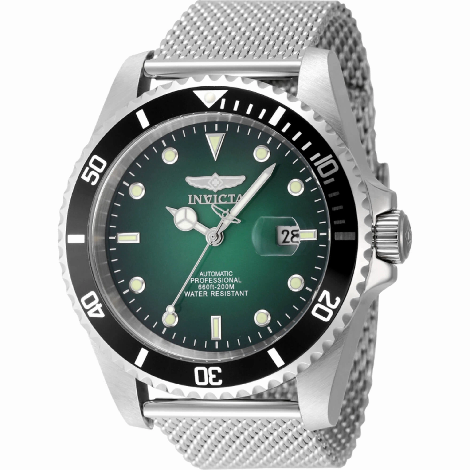 Invicta Men's Watch - Pro Diver Automatic Green Dial Silver Tone Mesh Bracelet | 48630