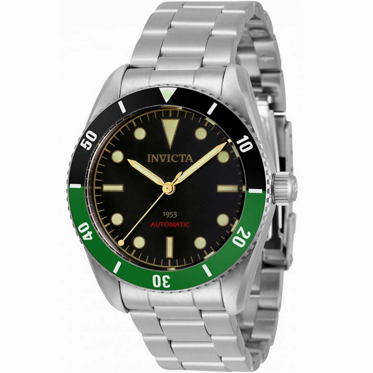 Invicta Men's Watch - Pro Diver Black and Green Bezel Black Dial Bracelet | 34335