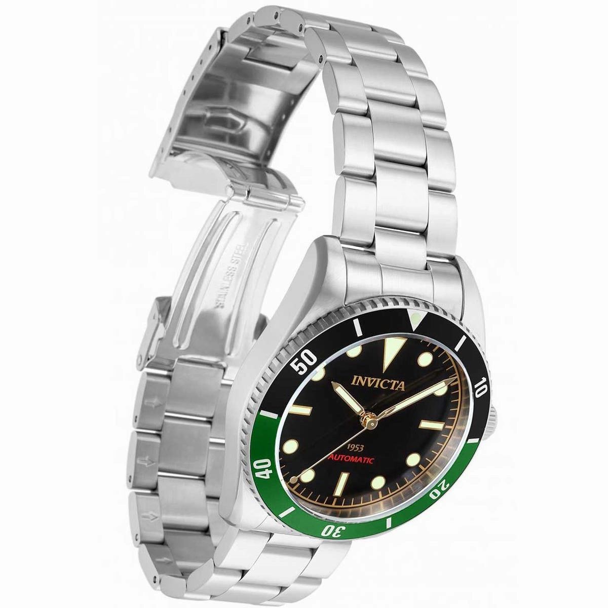 Invicta Men's Watch - Pro Diver Black and Green Bezel Black Dial Bracelet | 34335