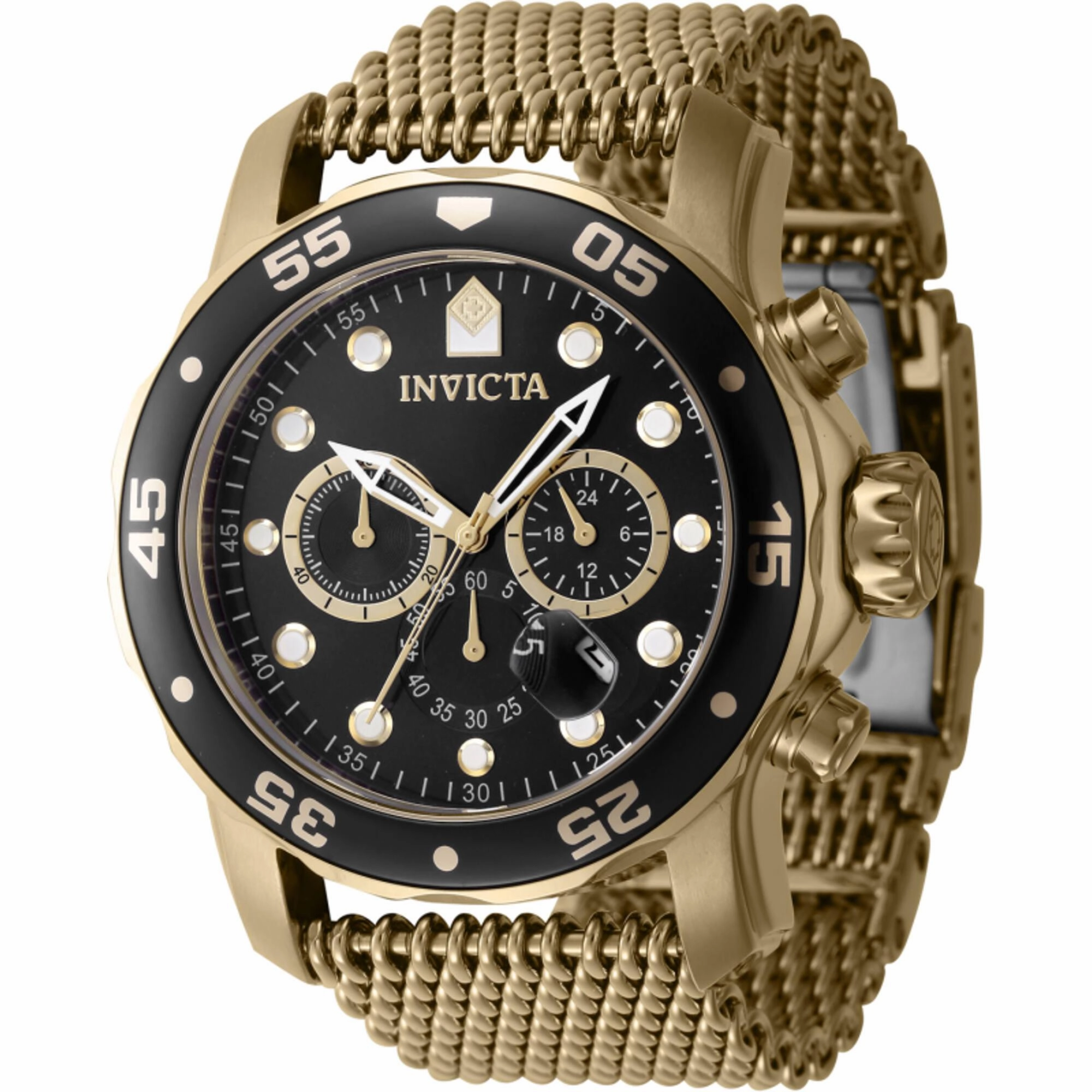 Invicta Men's Watch - Pro Diver Chronograph Black Dial Yellow Gold Bracelet | 47238