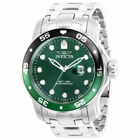 Invicta Men's Watch - Pro Diver Green Dial Silver SS Bracelet Rotating Bezel | 39093