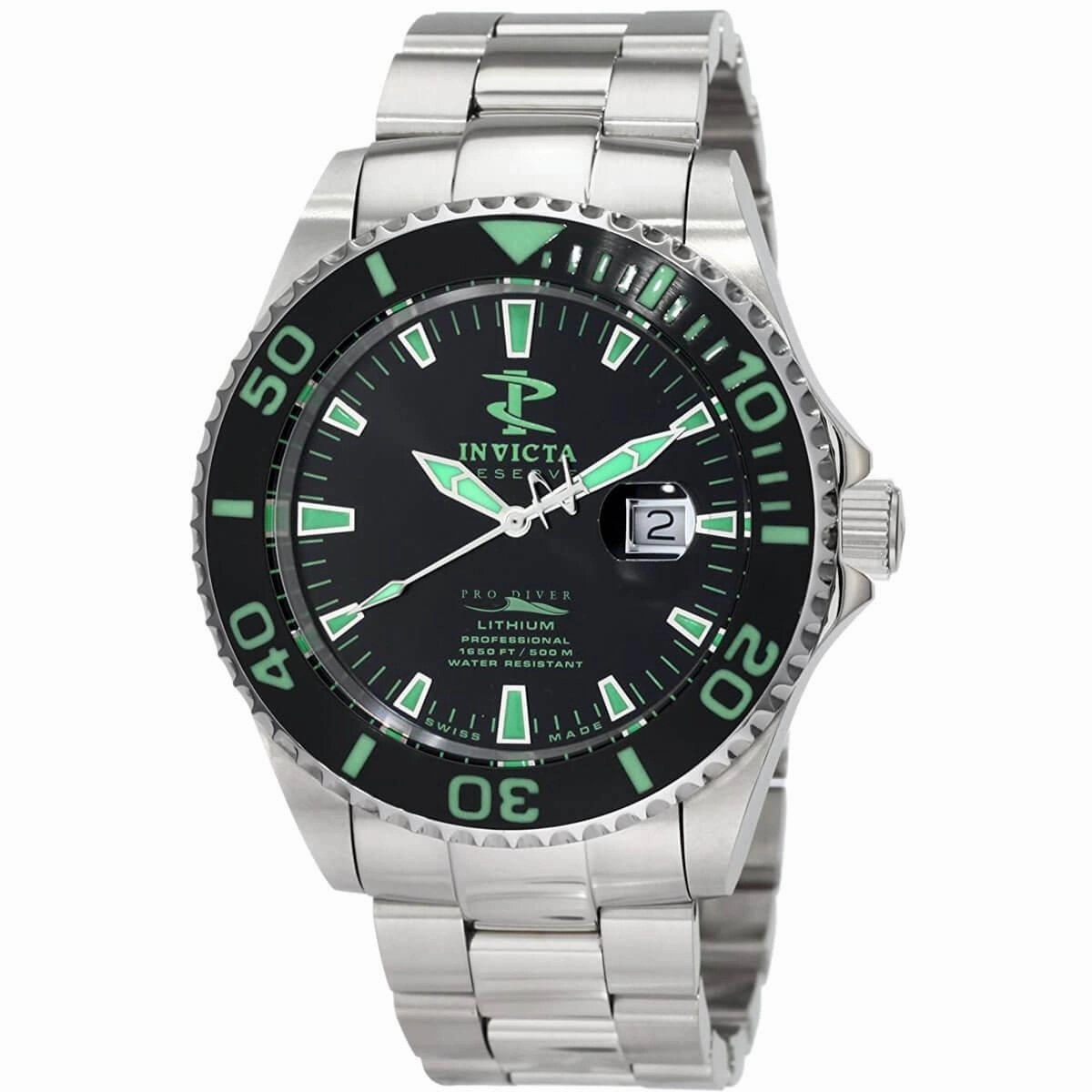Invicta Men's Watch - Pro Diver Swiss Quartz Black Dial Silver Steel Bracelet | 1543