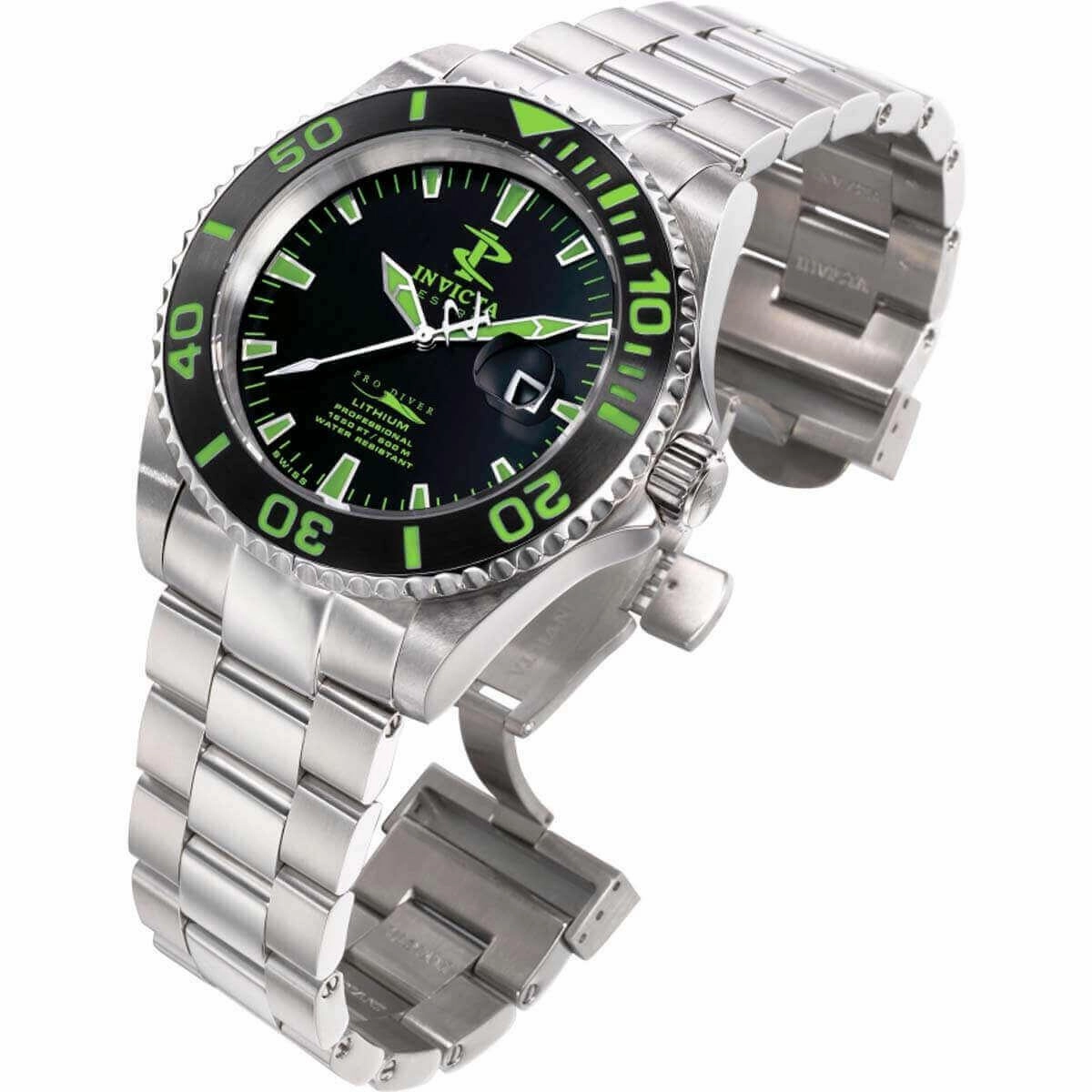 Invicta Men's Watch - Pro Diver Swiss Quartz Black Dial Silver Steel Bracelet | 1543