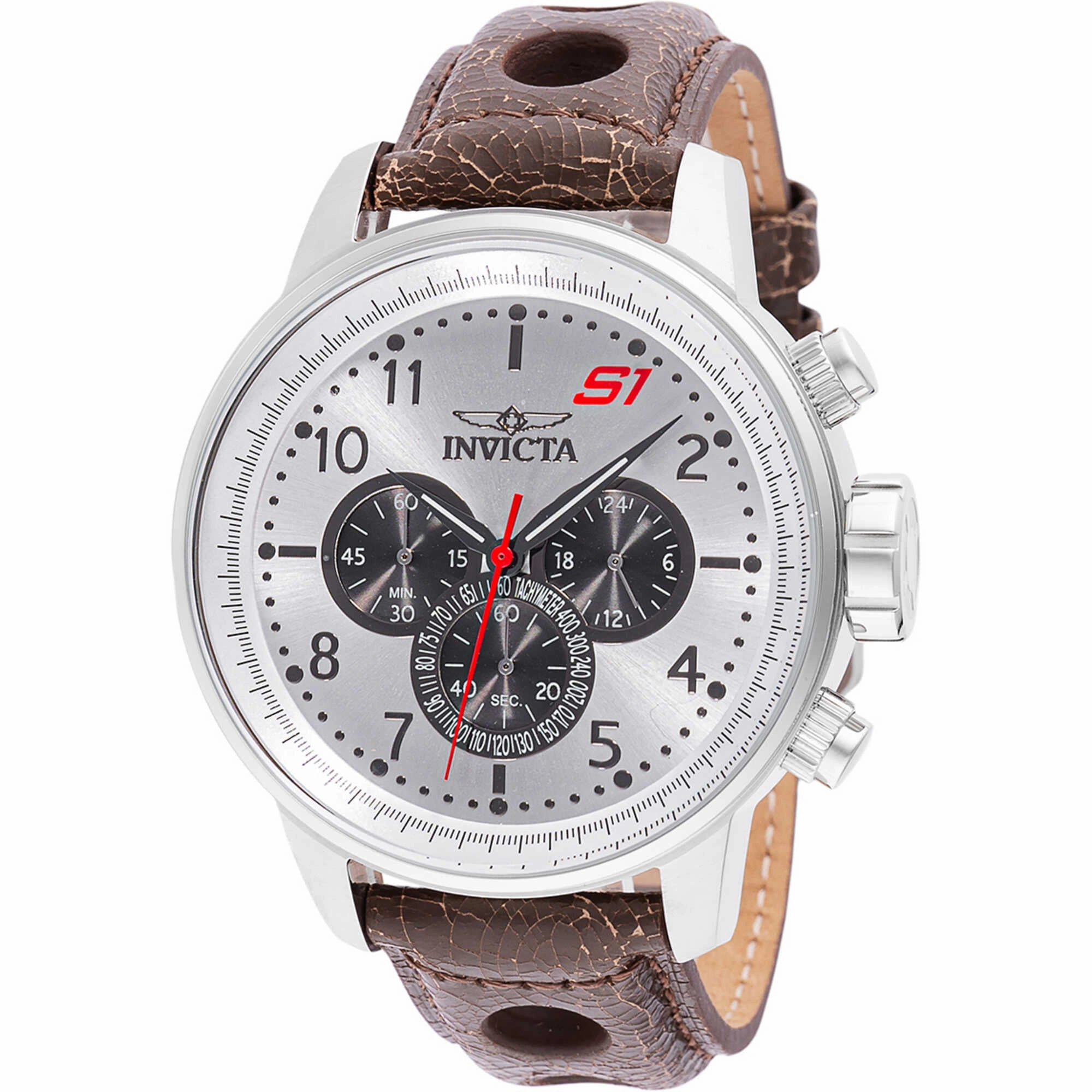 Invicta Men's Watch - S1 Rally Chronograph Black and Silver Dial Brown Strap | 45911