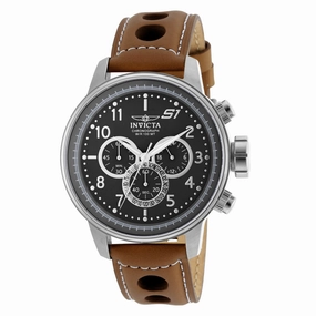 Invicta Men's Watch - S1 Rally Silver Tone case Gunmetal Dial Brown Strap | 90102