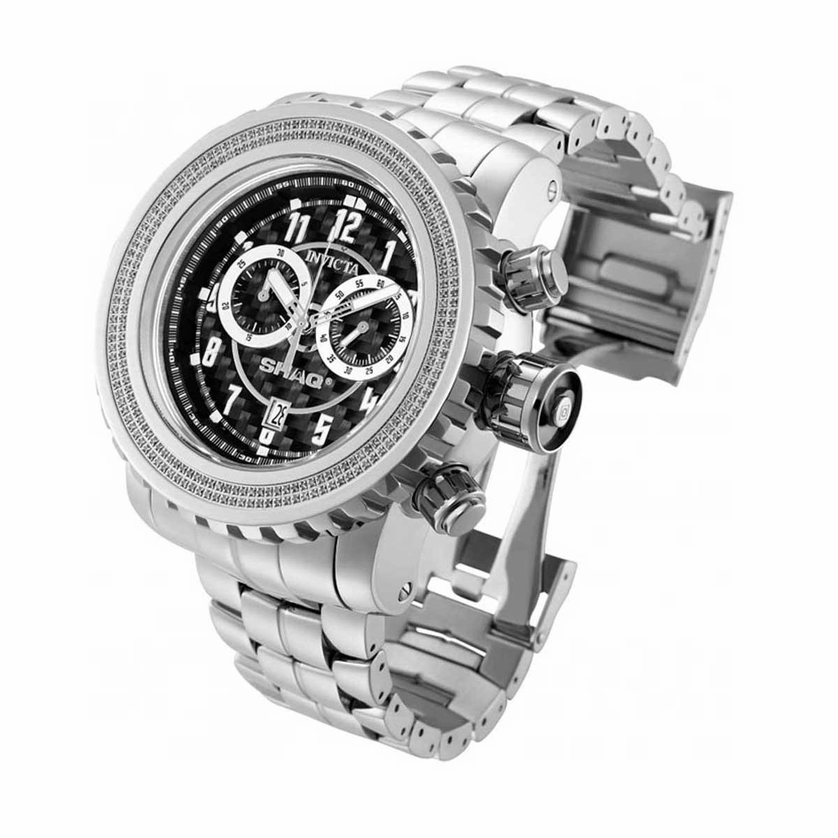 Invicta Men's Watch - Shaq Diamond Bezel Black Dial Silver Tone Bracelet | 33758