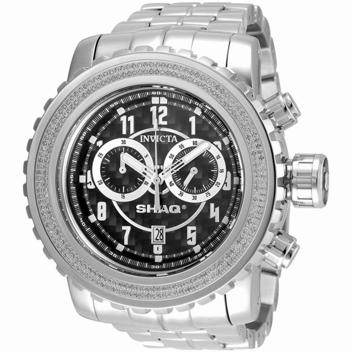 Invicta Men's Watch - Shaq Diamond Bezel Black Dial Silver Tone Bracelet | 33758