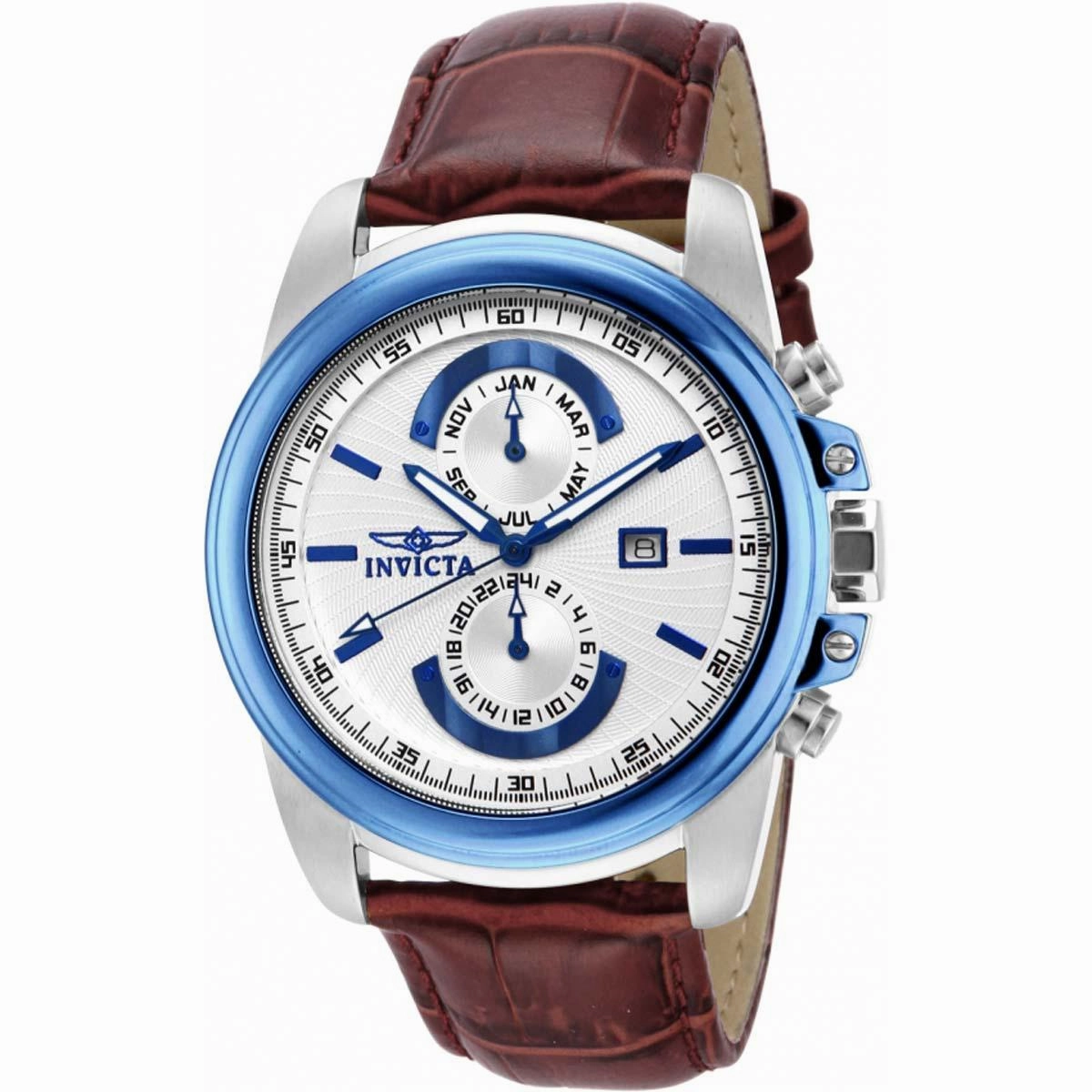 Invicta Men's Watch - Specialty Blue Bezel White Dial Brown Leather Strap | 15099