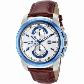 Invicta Men's Watch - Specialty Blue Bezel White Dial Brown Leather Strap | 15099