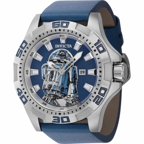 Invicta Men's Watch - Star Wars R2-D2 Quartz Round Blue Dial Leather Strap | 44163