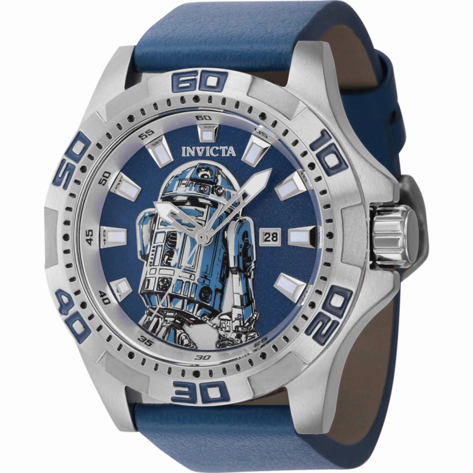 Invicta Men's Watch - Star Wars R2-D2 Quartz Round Blue Dial Leather Strap | 44163