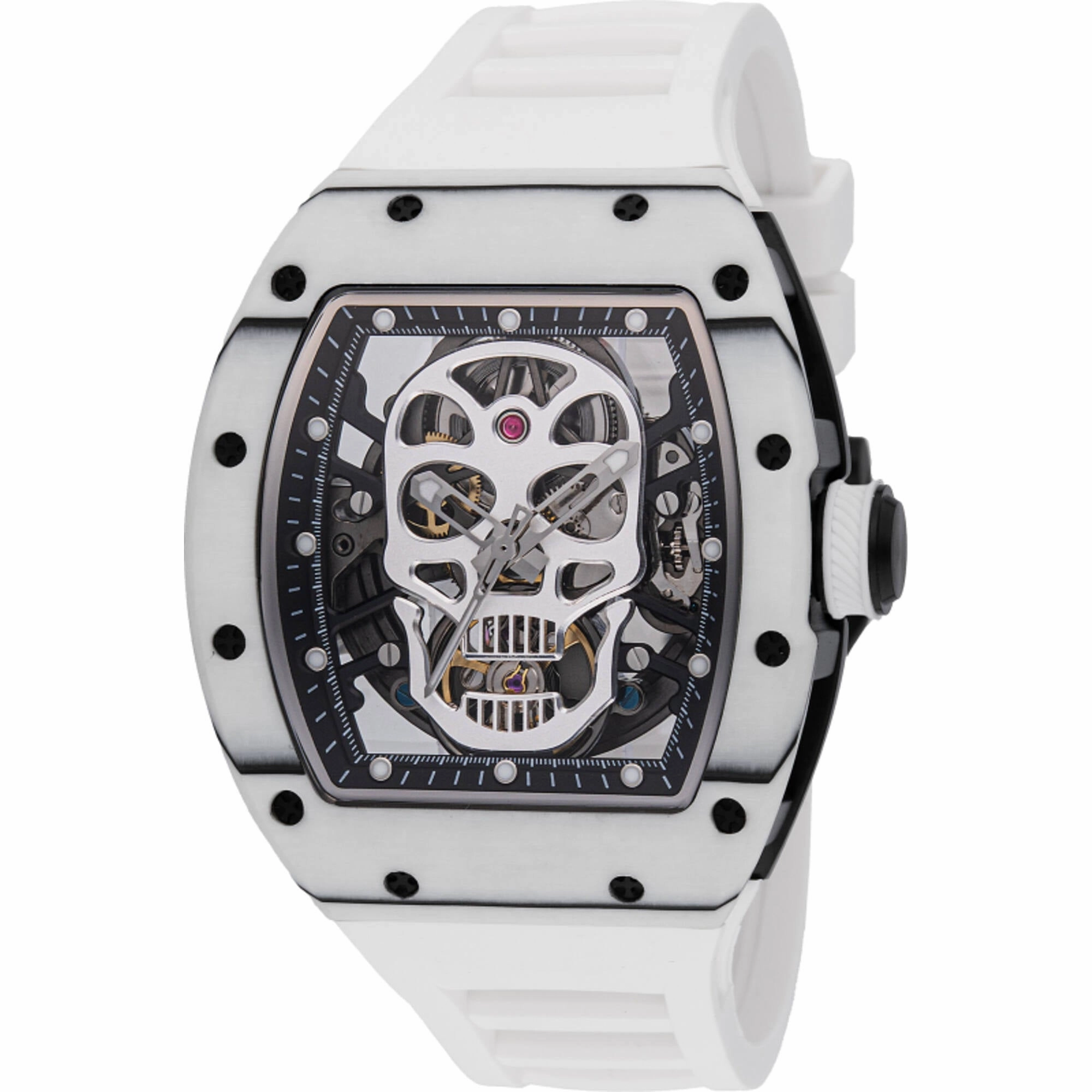 Invicta Men's Watch S1 Rally Black and Silver Skeleton Dial White Strap 49026