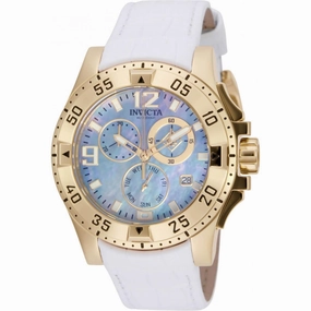 Invicta Women's Chrono Watch - Excursion Yellow Gold Case White Leather Strap | 16099