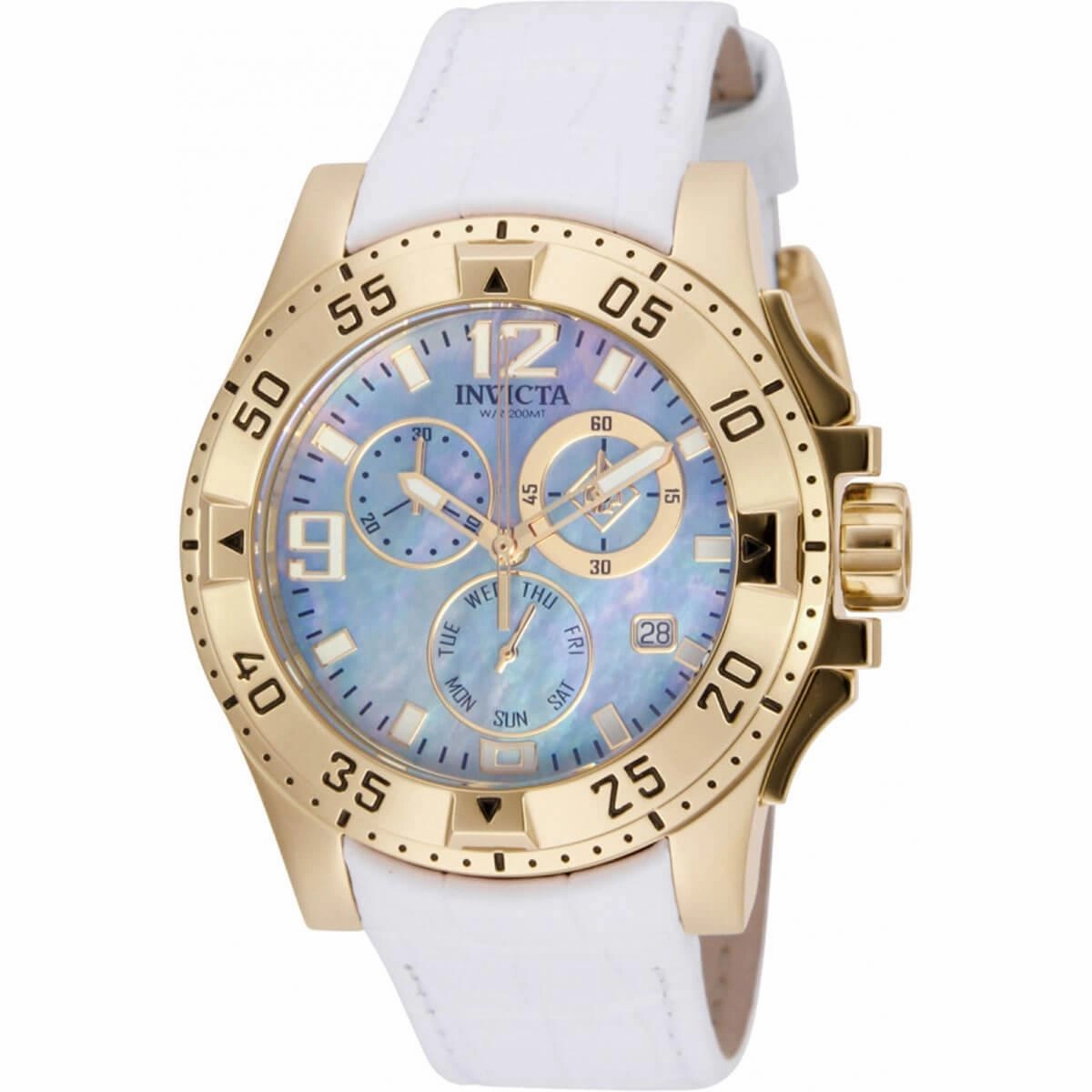 Invicta Women's Chrono Watch - Excursion Yellow Gold Case White Leather Strap | 16099