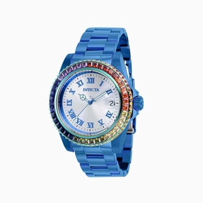 Invicta Women's CZ Watch - Angel Swiss Quartz Silver Tone Dial Blue Bracelet | 40231