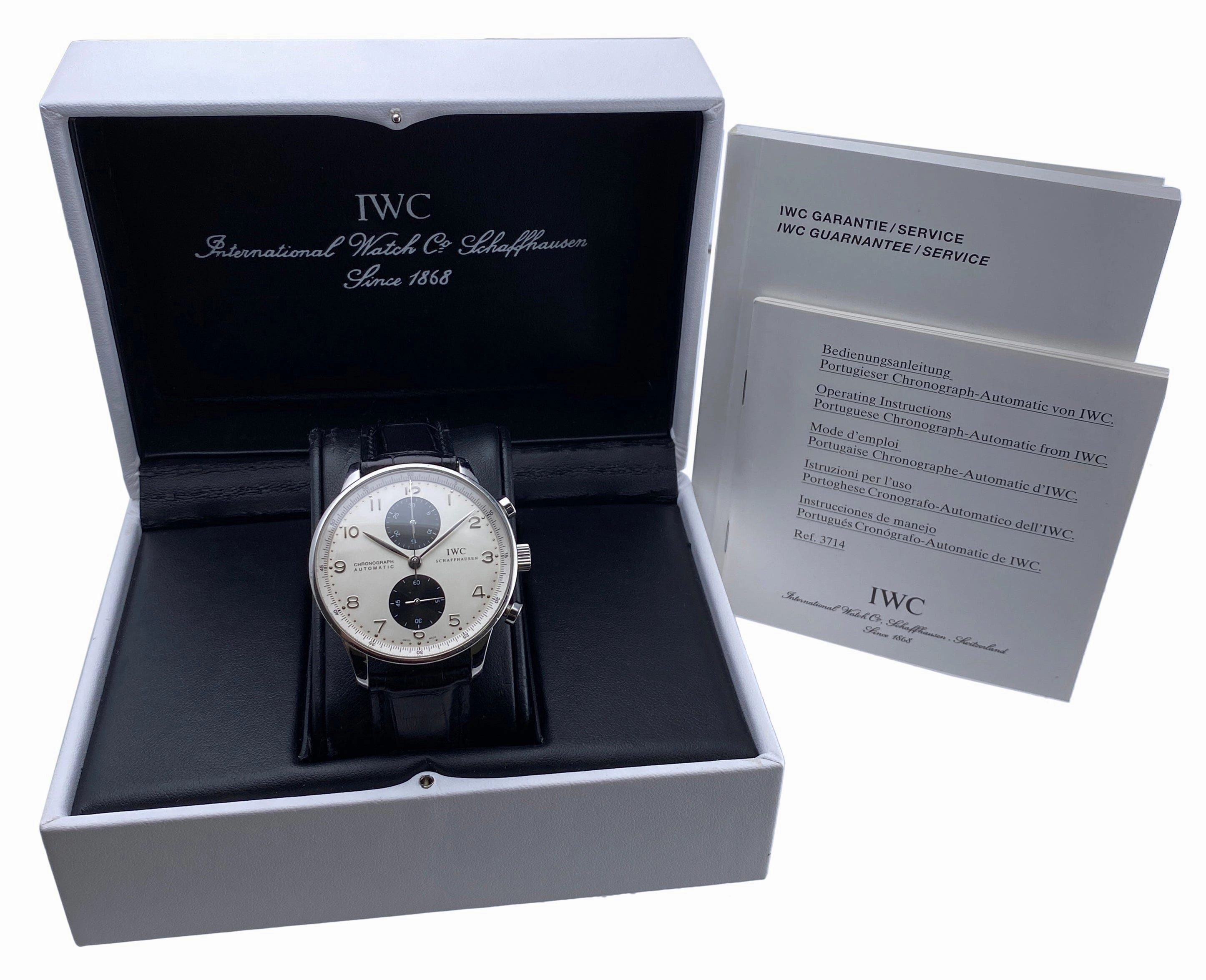 IWC Portuguese Chronograph IW371411 Silver Dial Mens Watch Box Papers